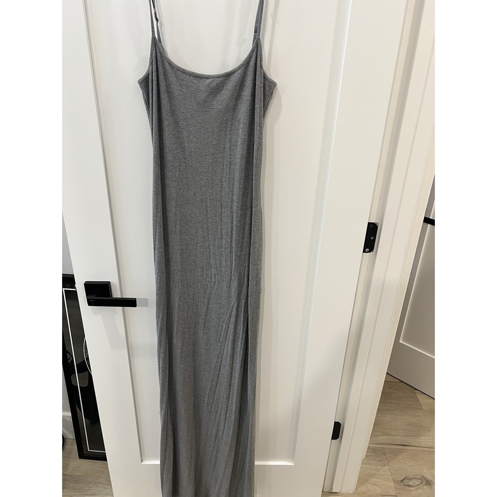 SKIMS Gray Ribbed Knit Maxi Slip Dress Scoop Neck Stretch Plus Size 2X